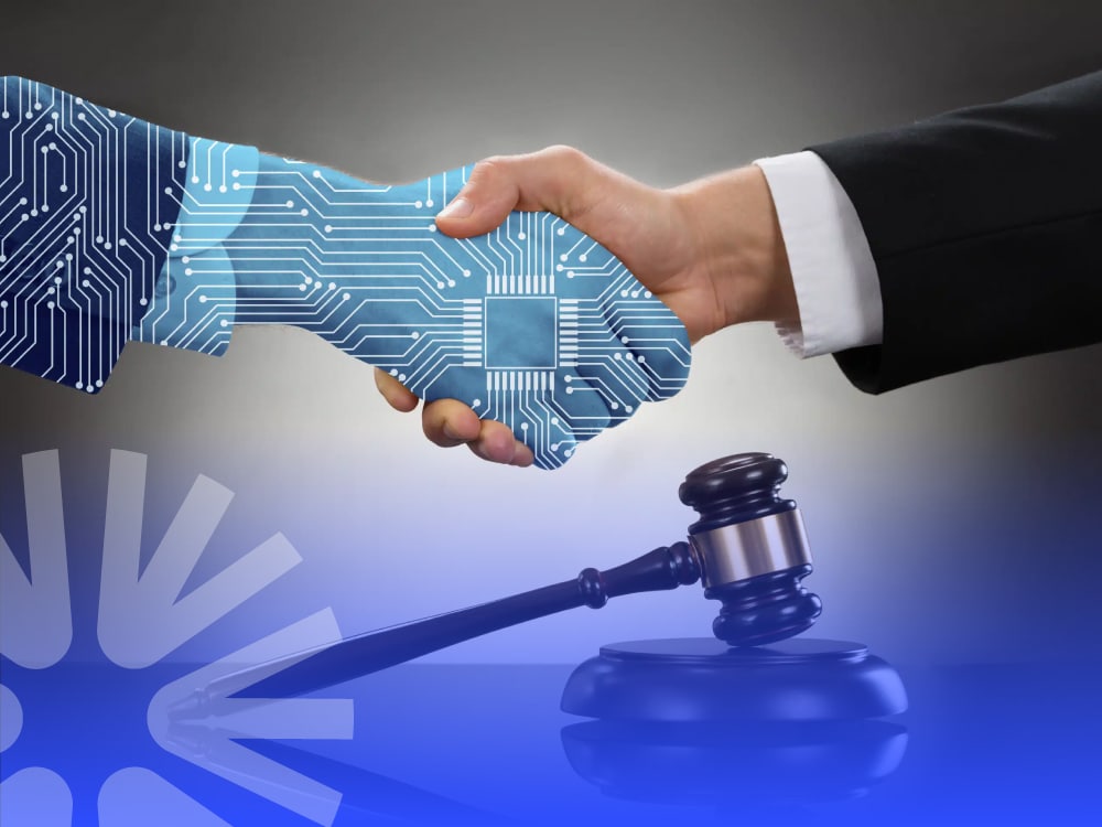 shaking hands with technology